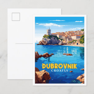 Dubrovnik Croatia vintage travel illustration Postcard