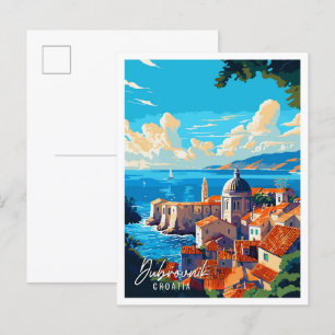 Dubrovnik Croatia vintage travel illustration Postcard