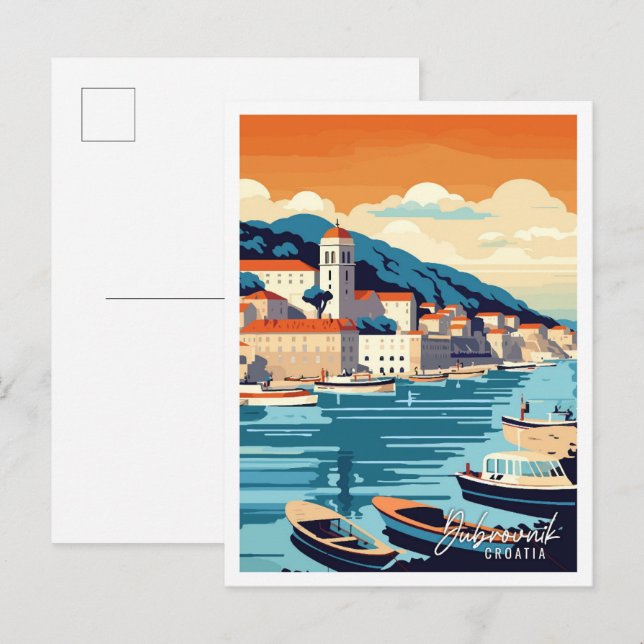Dubrovnik Croatia vintage travel illustration Postcard (Front/Back)