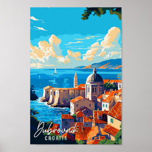 Dubrovnik Croatia vintage travel illustration Poster