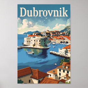 Dubrovnik Croatia Vintage Travel Illustration Poster