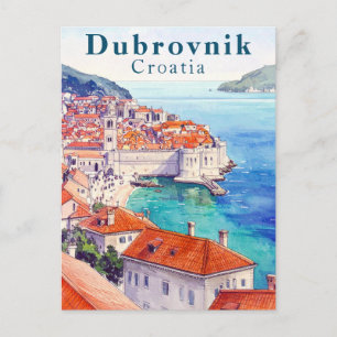 Dubrovnik Croatia Watercolor Adriatic Sea Old Town Postcard