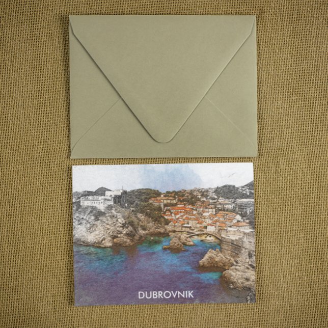 Dubrovnik Croatia Watercolor Coastal View Postcard (dubrovnik croatia coastal view postcard)