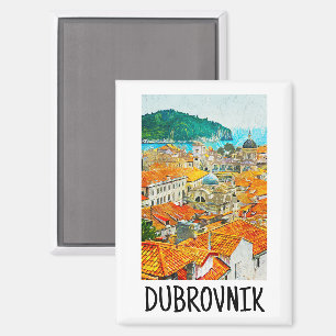 Dubrovnik Croatia Watercolor Oil Paint Postcard Magnet