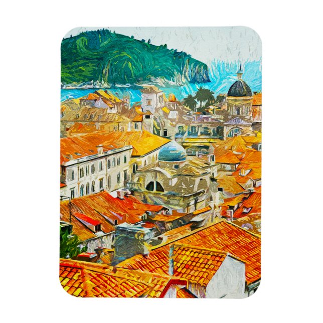 Dubrovnik Croatia Watercolor Oil Paint Poster Magnet (Vertical)