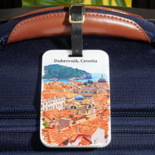 Dubrovnik Croatia Watercolor Painting Luggage Tag
