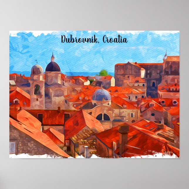 Dubrovnik Croatia Watercolor Painting Travel Poster (Front)