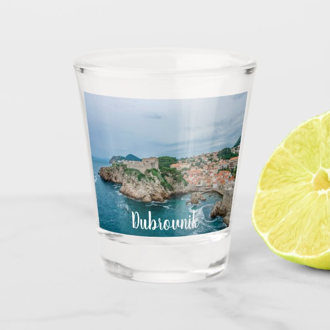 Dubrovnik harbor and city center shot glass (Front)