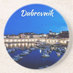 Dubrovnik harbour and walls illuminated at night coaster
