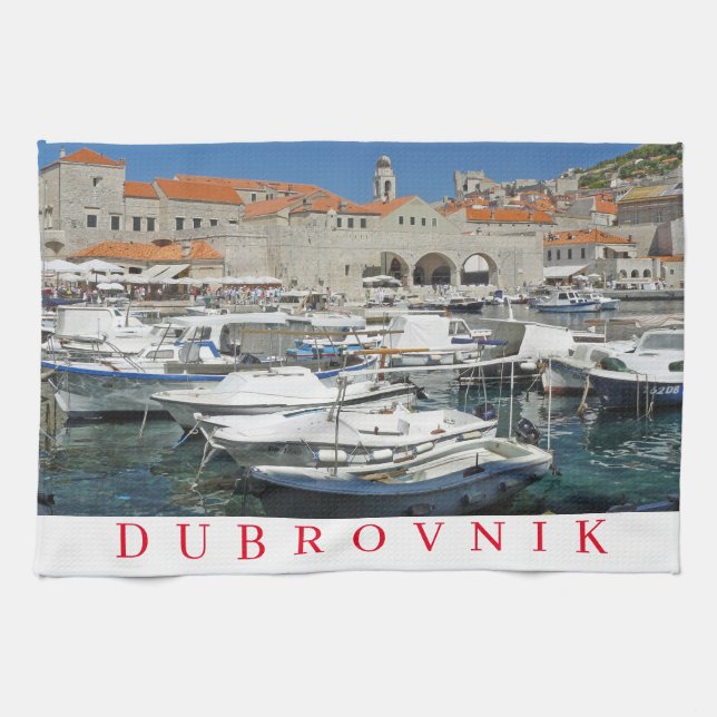 Dubrovnik harbour view tea towel (Horizontal)