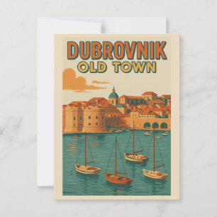 Dubrovnik Old Town Vintage Poster – Retro Waterfro Postcard