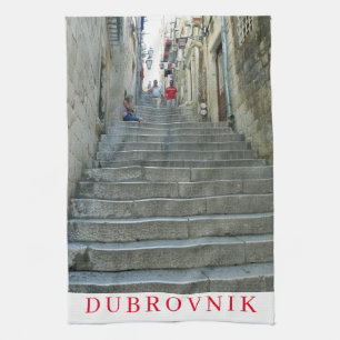 Dubrovnik stone staircase view tea towel