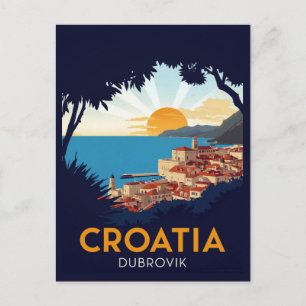 Dubrovnik Sunset View Vintage Postcard