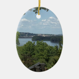 Dubuque Iowa from the Mississippi River Ceramic Tree Decoration