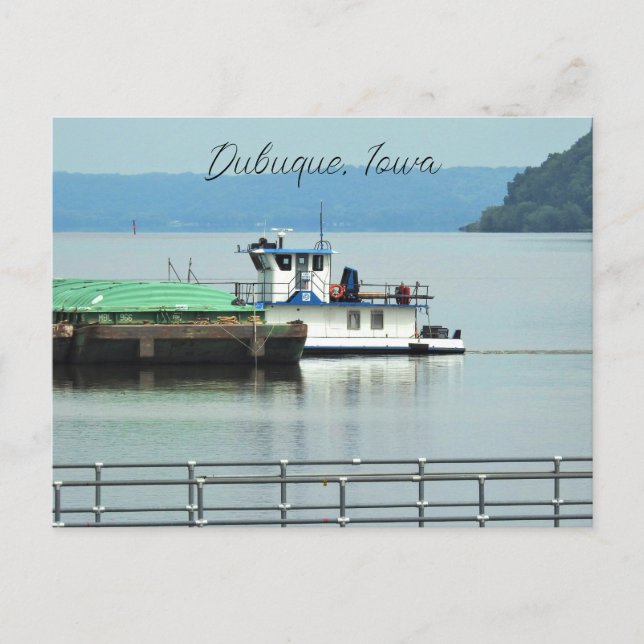Dubuque, Iowa Pusher Boat on the Mississippi River Postcard (Front)