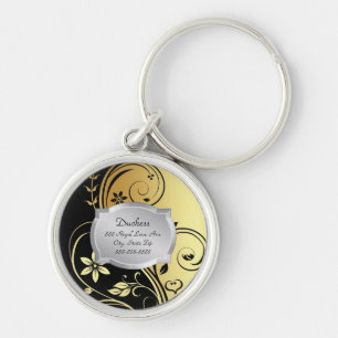 Duchess Gold Floral Scroll Silver Plaque Pet Tag Key Ring