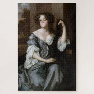 Duchess of Portsmouth blowing a pink bubble gum Jigsaw Puzzle