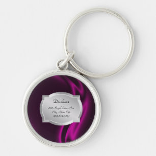 Duchess Pink Silk Silver Plaque Pet Tag Key Ring