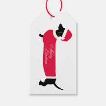 DUCHSHUND WEARING SANTA HAT CHRISTMAS GIFT TAG