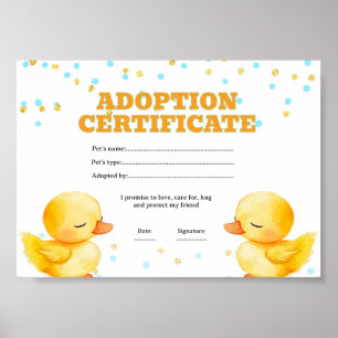 Duck adopt a pet certificate poster