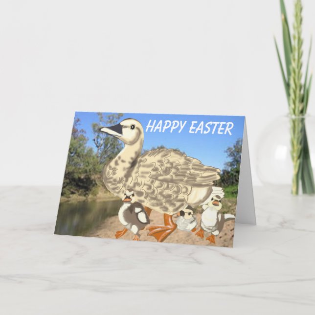 Duck and Baby Chicks Easter Holiday Card (Front)