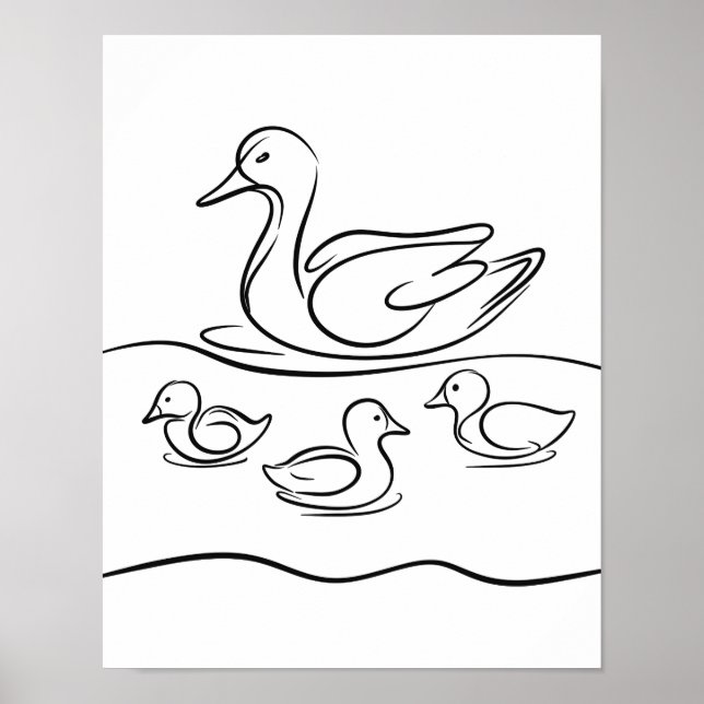 "Duck and Ducklings Line Art Poster | Irish River  (Front)