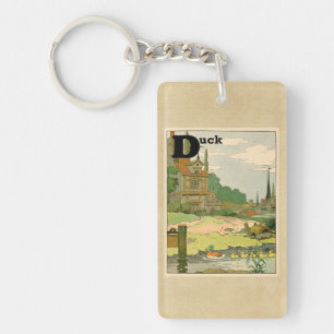 Duck and Ducklings Swimming on the River Key Ring
