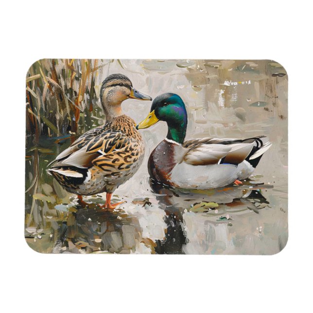 Duck and Mallard Wildlife Painting Flexible Magnet (Horizontal)