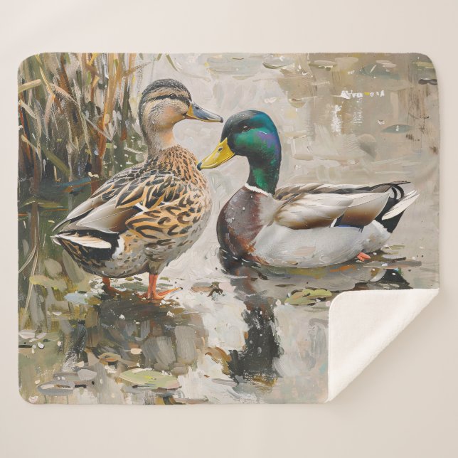 Duck and Mallard Wildlife Painting Sherpa Blanket (Front (Horizontal))