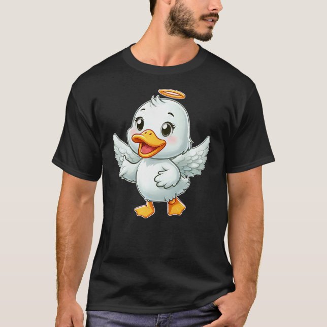 Duck Angel Duck with Wings Halo Cartoon T-Shirt (Front)