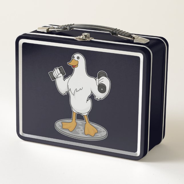 Duck as Bodybuilder with Dumbbells Metal Lunch Box (Front)