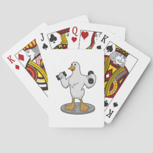 Duck as Bodybuilder with Dumbbells Playing Cards