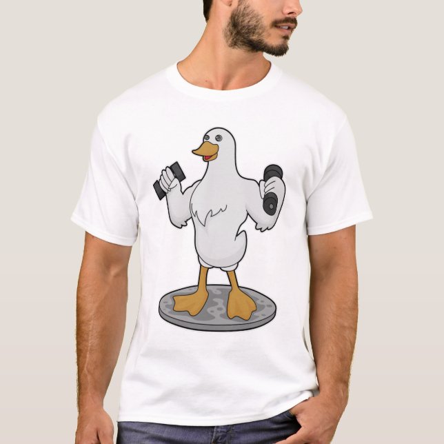 Duck as Bodybuilder with Dumbbells T-Shirt (Front)