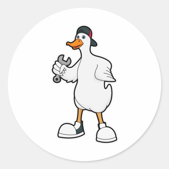 Duck as Craftsman with Tool & Cap Classic Round Sticker (Front)