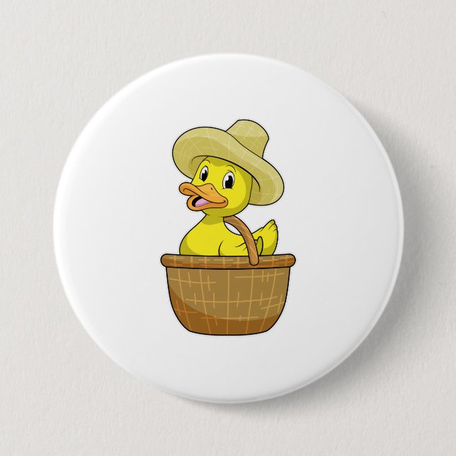 Duck as Farmer with Basket 7.5 Cm Round Badge (Front)