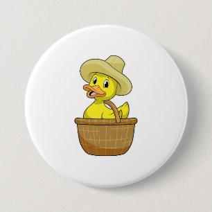 Duck as Farmer with Basket 7.5 Cm Round Badge