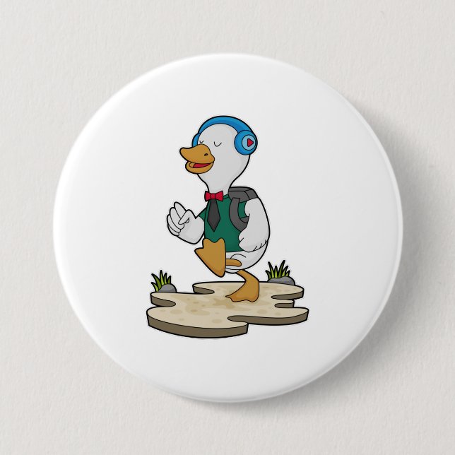 Duck as Hiker with Backpack 7.5 Cm Round Badge (Front)