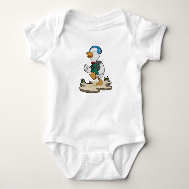 Duck as Hiker with Backpack Baby Bodysuit (Front)