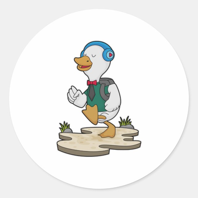Duck as Hiker with Backpack Classic Round Sticker (Front)