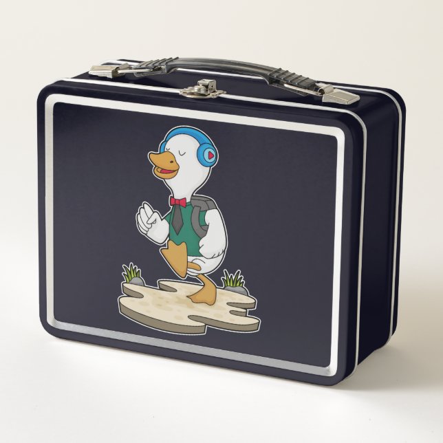 Duck as Hiker with Backpack Metal Lunch Box (Front)