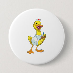 Duck as Nurse with Heart 7.5 Cm Round Badge