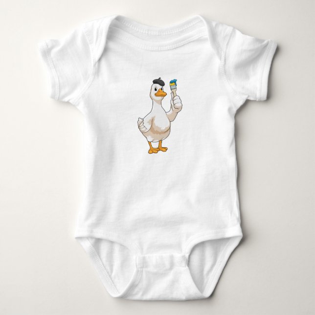 Duck as Painter with Paint brush Baby Bodysuit (Front)