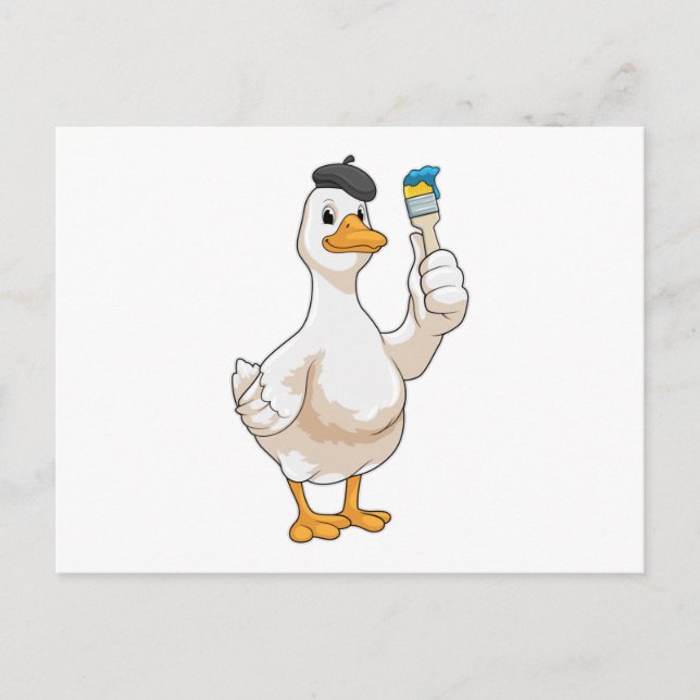 Duck as Painter with Paint brush Postcard (Front)