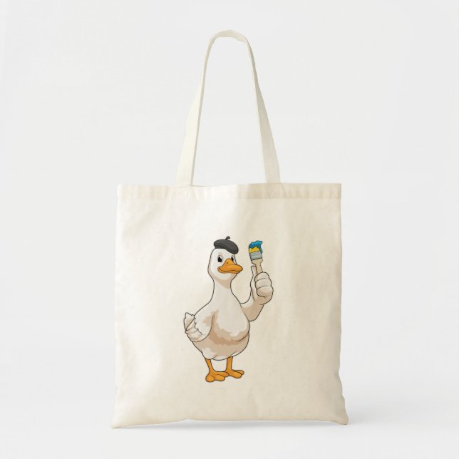 Duck as Painter with Paint brush Tote Bag (Front)