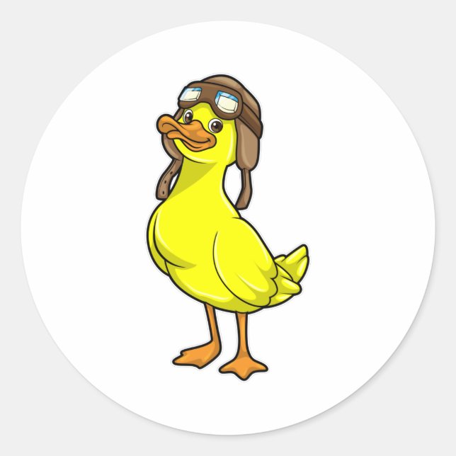 Duck as Pilot with Cap & Goggles Classic Round Sticker (Front)