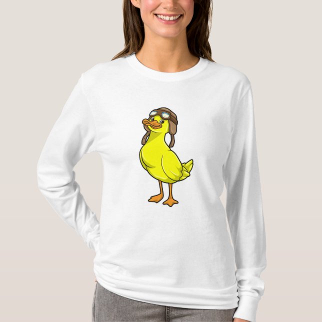 Duck as Pilot with Cap & Goggles T-Shirt (Front)