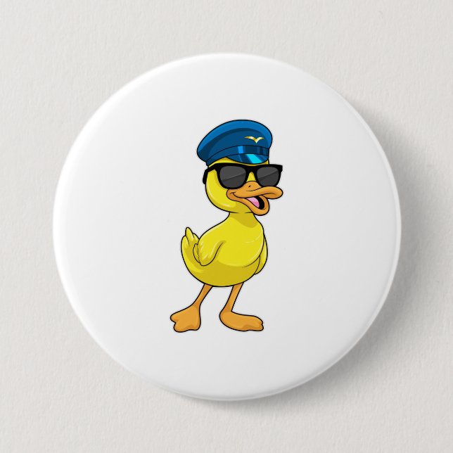 Duck as Pilot with Pilot hat 7.5 Cm Round Badge (Front)