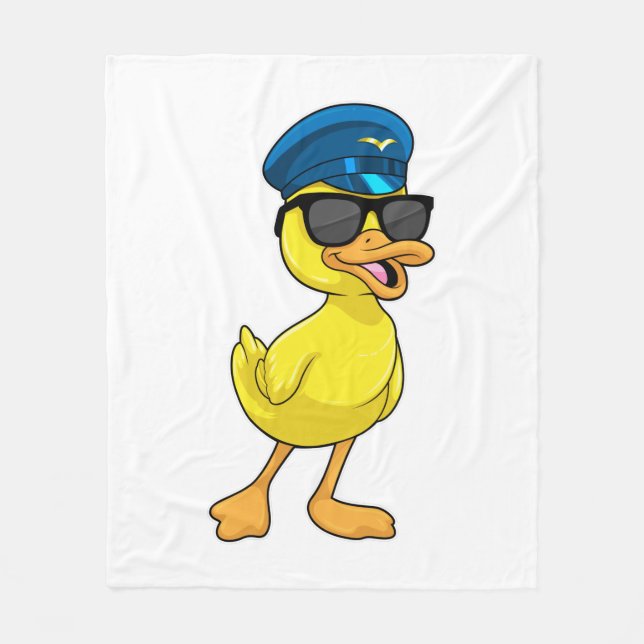Duck as Pilot with Pilot hat Fleece Blanket (Front)