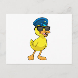 Duck as Pilot with Pilot hat Postcard