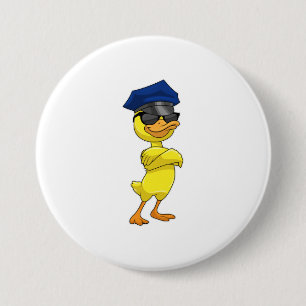 Duck as Police officer with Police cap 7.5 Cm Round Badge